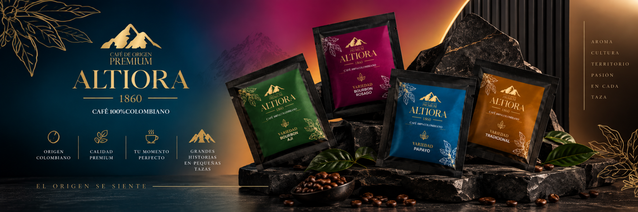 Colección Altiora 1860 de café colombiano premium