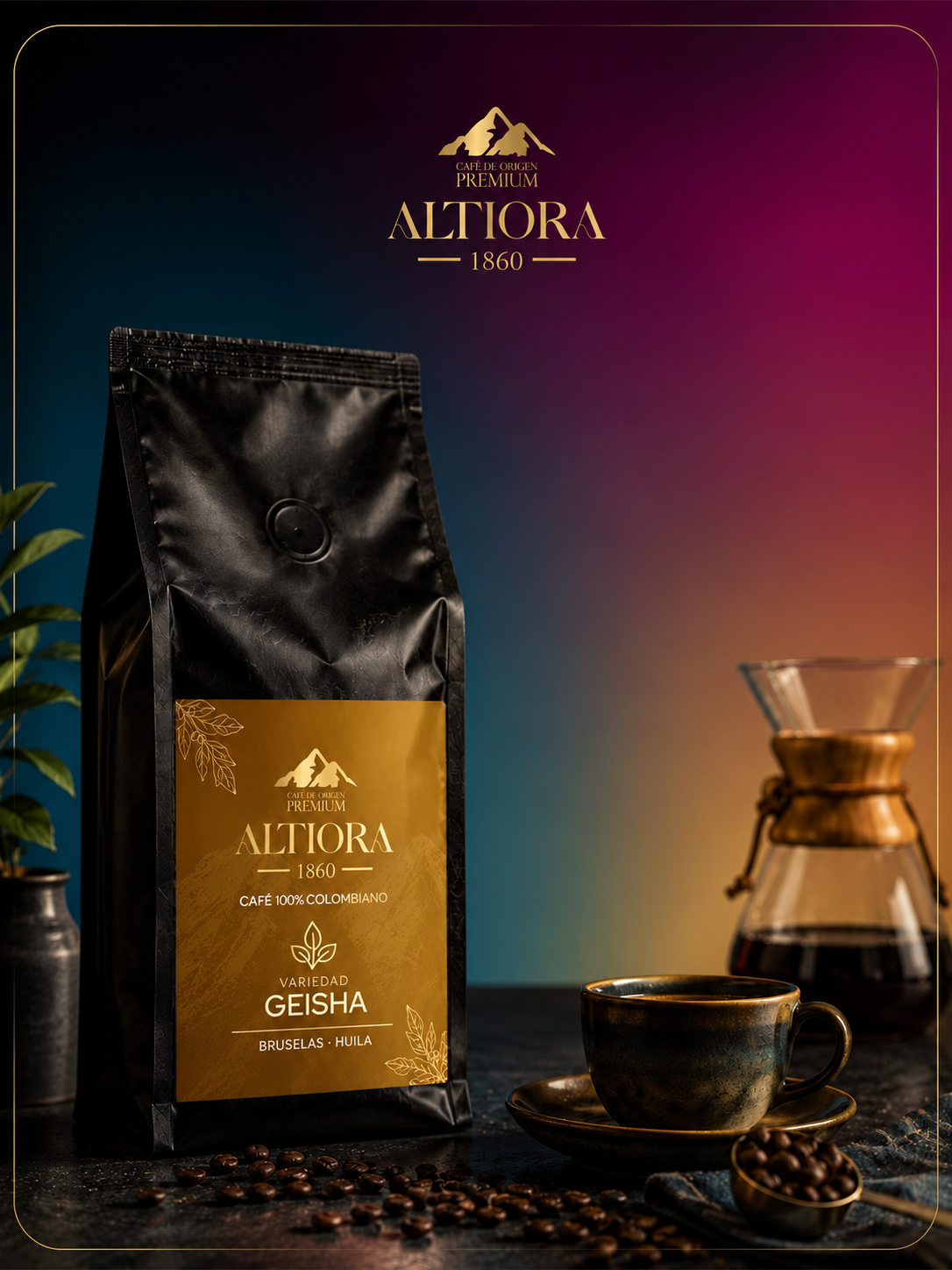 Bolsa color ocre de café Altiora variedad Geisha