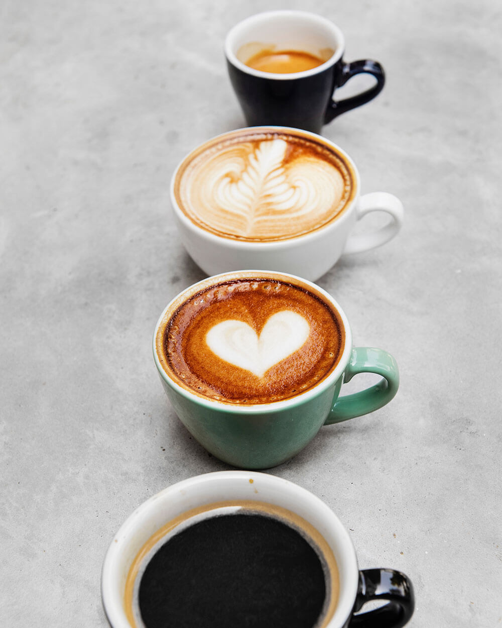 Cuatro preparaciones de café, desde espresso hasta latte art